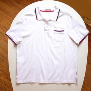 PINK Jerome Pink Red and Blue Striped White Polo Shirt Size Large